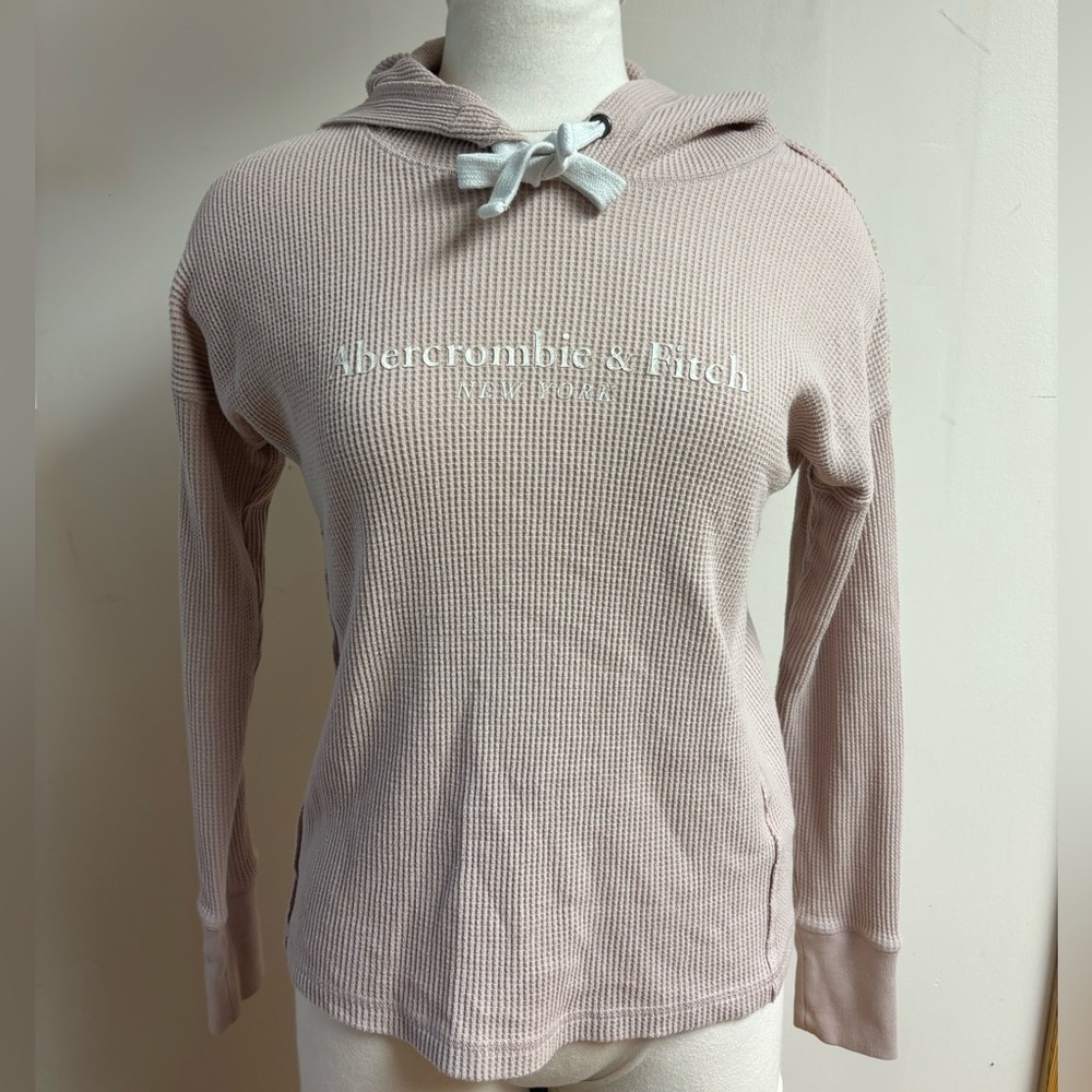 Abercrombie & Fitch Waffle Knit Dusty Pink Thermal Pullover Hoodie size S